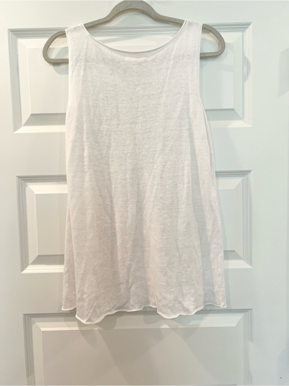 Eileen Fisher 100% Linen White Crochet Inset Swing Tank Top Medium - Picture 5 of 9